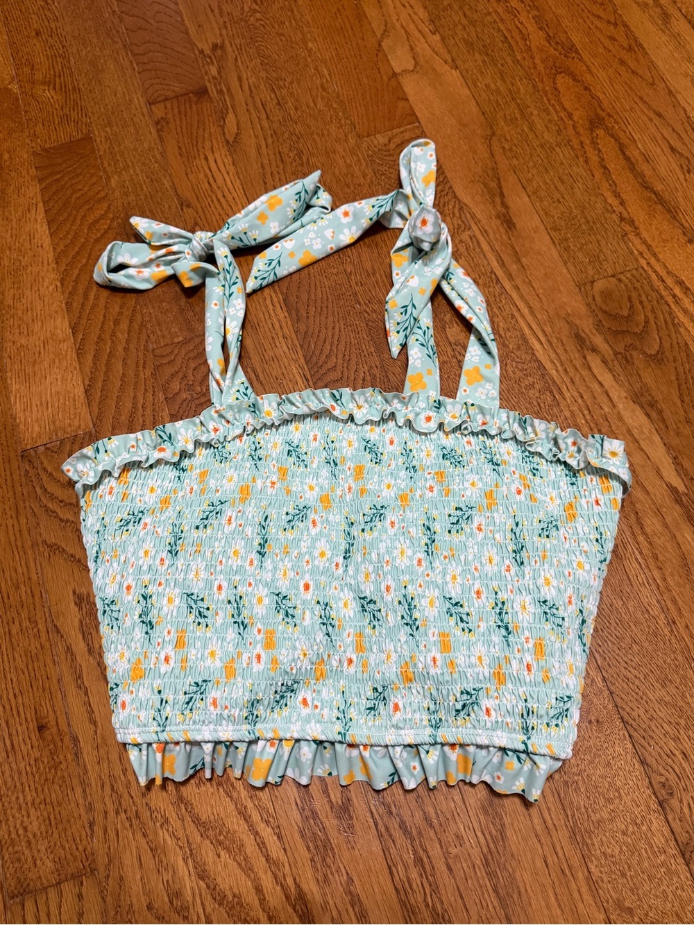 Floral Smocked Tie-Strap Crop Top Smocked Halter Top NWT XXL